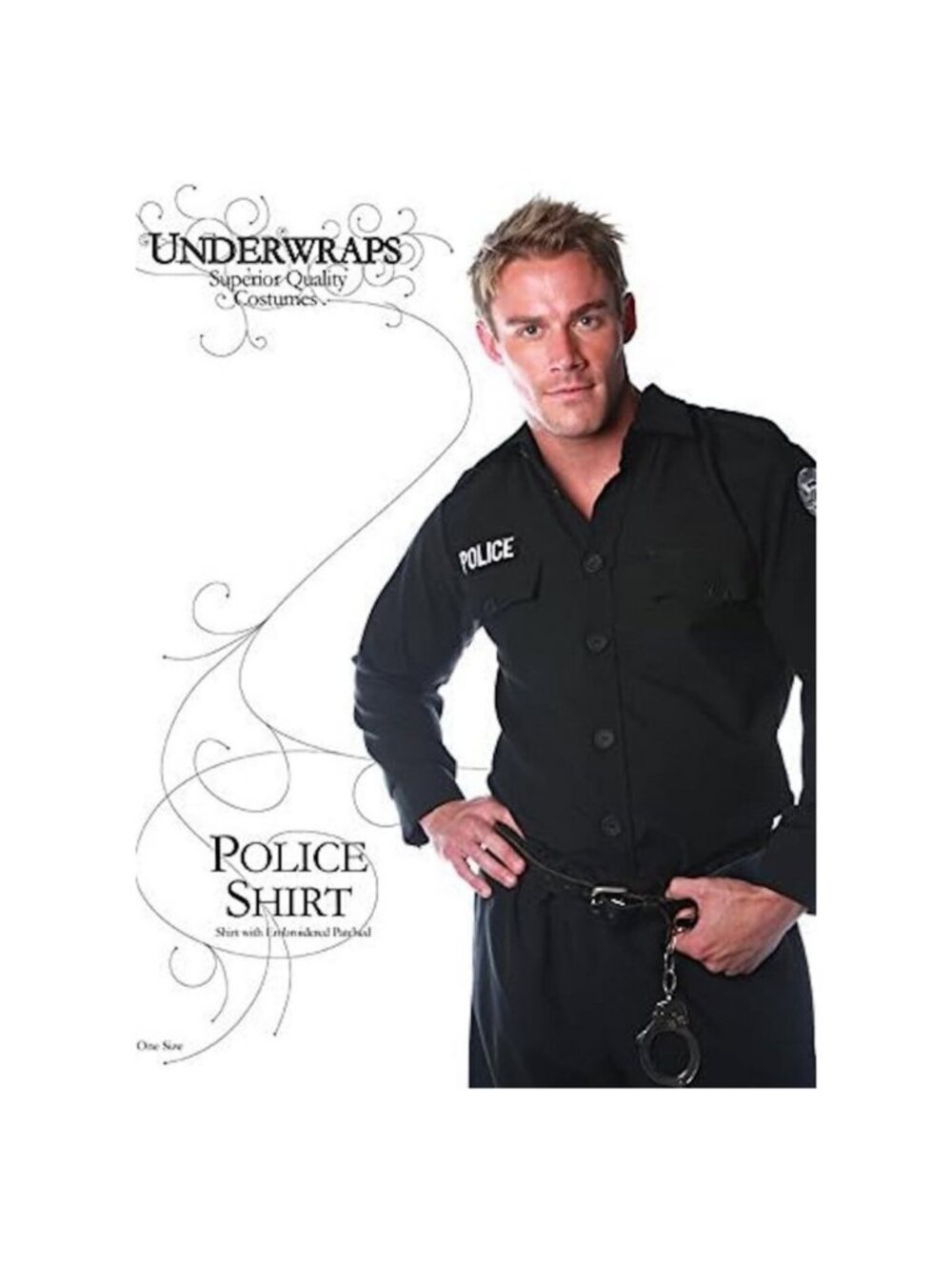NEW Underwraps Mens Police Black Shirt Costume One Size NWT